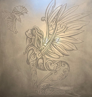 Conversation of a Angel and Bird Engraving / Plasma Cut Steel Wall Art