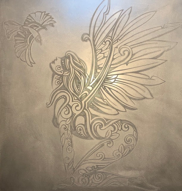 Conversation of an Angel and Bird Engraved and Plasma Cut