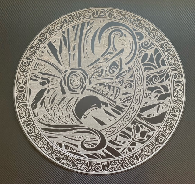 Screaming Valkarie Against The Mountain Engraved and Plasma Metal Art